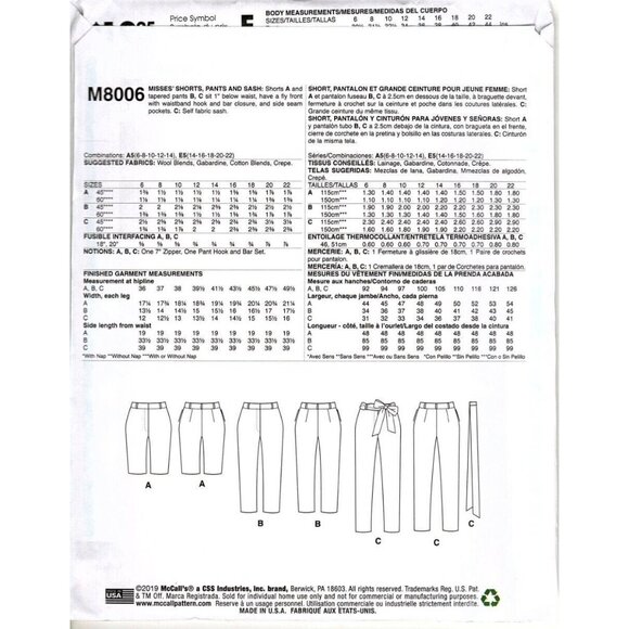 McCall's M8006 Misses 6 to 14 Learn to Sew Pants and Shorts Uncut Sewing Pattern - Picture 2 of 2